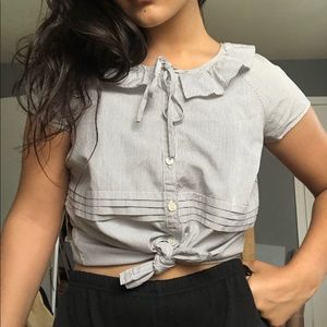 J. crew blue striped ruffled top